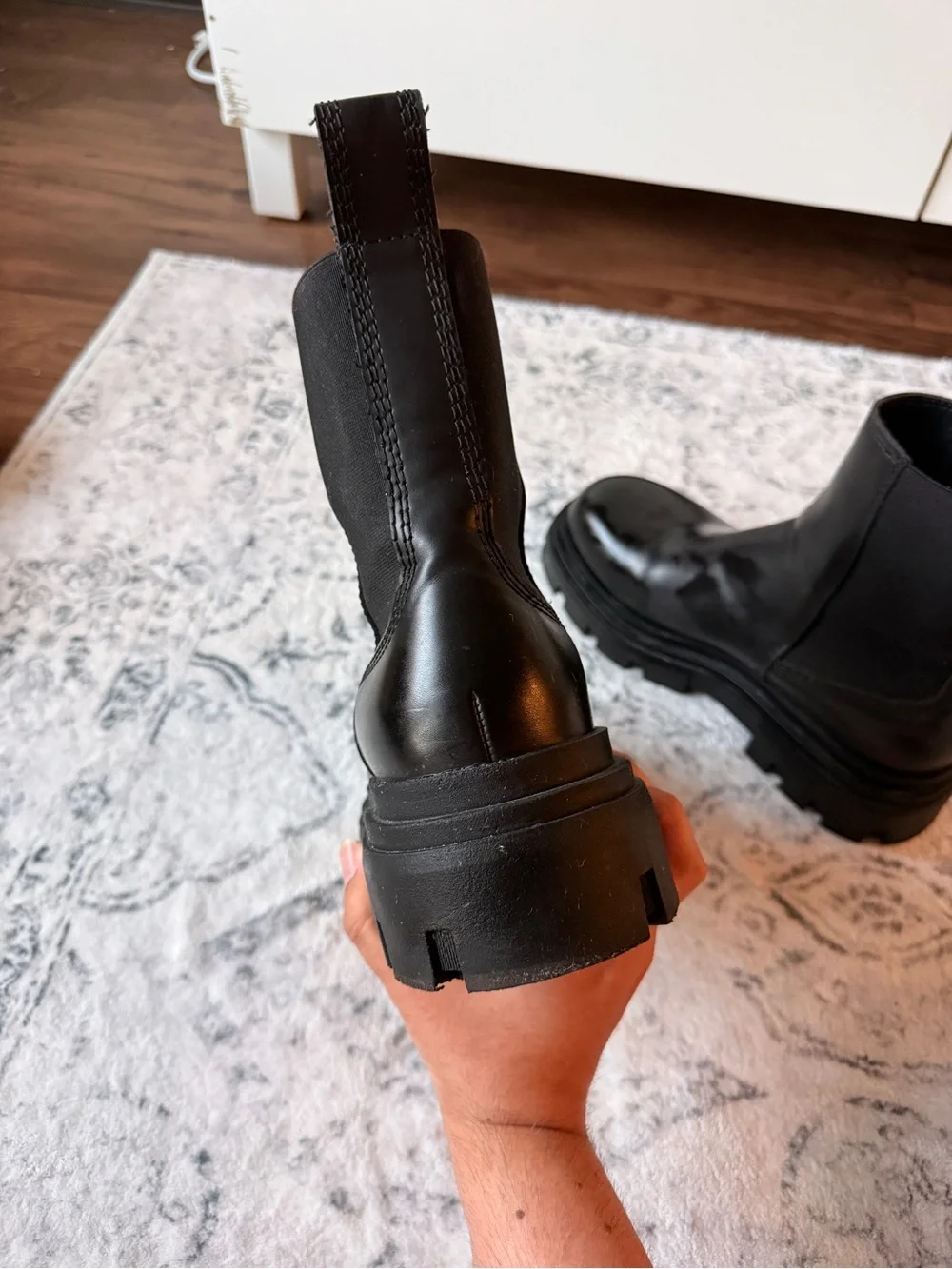 Zara Black Chunky Lug Chelsea Ankle Boots